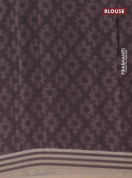 Semi tussar saree brown shade and grey with allover geometric prints and zari woven border