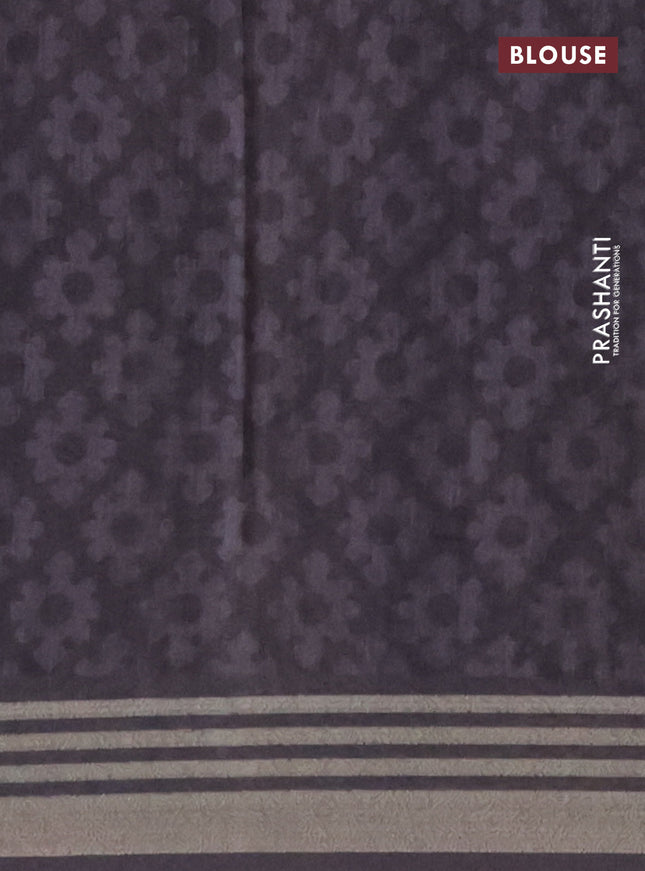 Semi tussar saree pastel green and grey with allover geometric prints and zari woven border