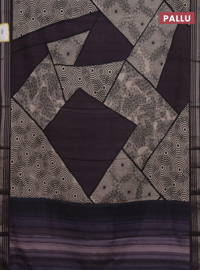 Semi tussar saree jamun shade and beige with allover geometric prints and zari woven border