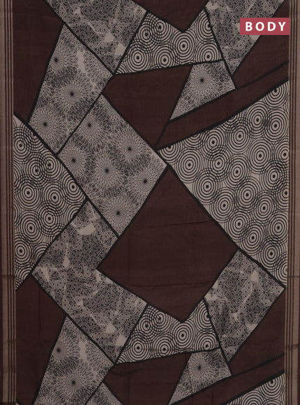 Semi tussar saree brown and beige with allover geometric prints and zari woven border