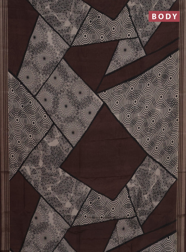 Semi tussar saree brown and beige with allover geometric prints and zari woven border