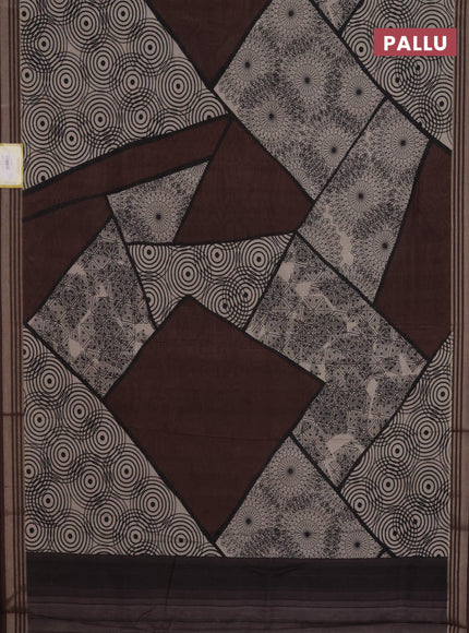 Semi tussar saree brown and beige with allover geometric prints and zari woven border