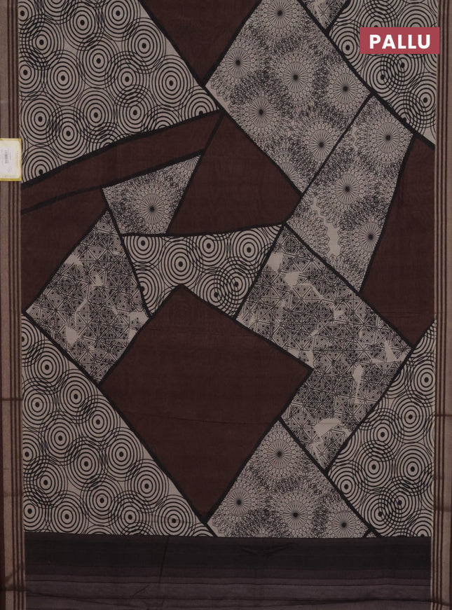 Semi tussar saree brown and beige with allover geometric prints and zari woven border