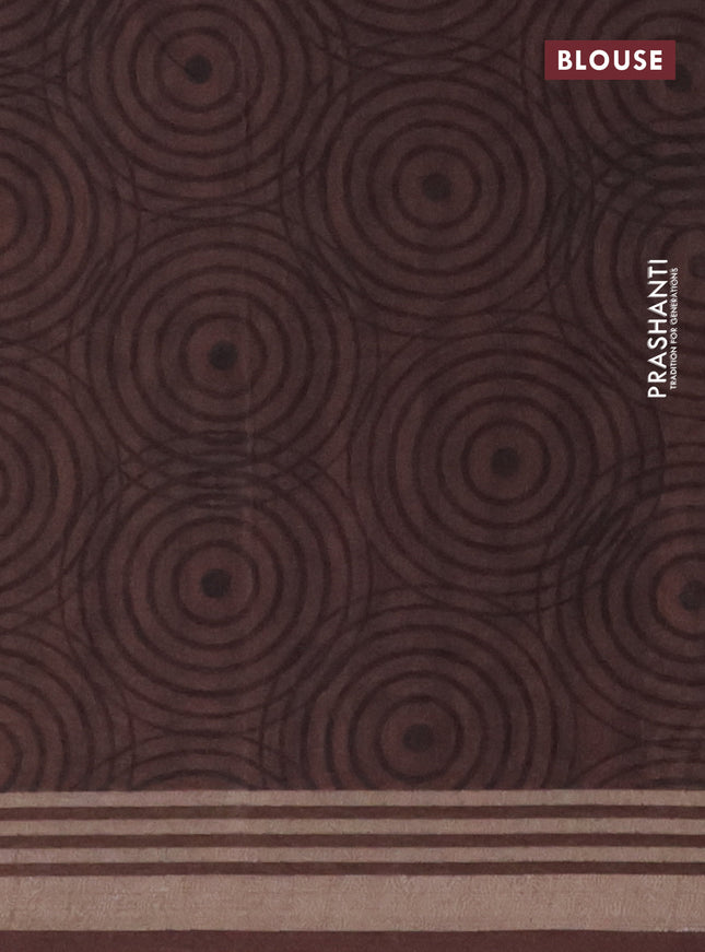 Semi tussar saree brown and beige with allover geometric prints and zari woven border