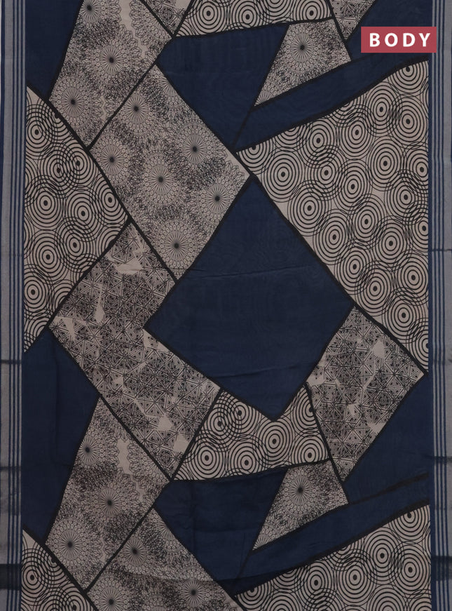 Semi tussar saree blue and beige with allover geometric prints and zari woven border
