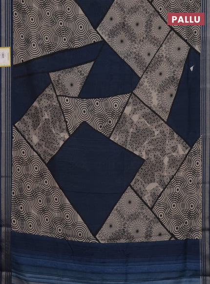 Semi tussar saree blue and beige with allover geometric prints and zari woven border