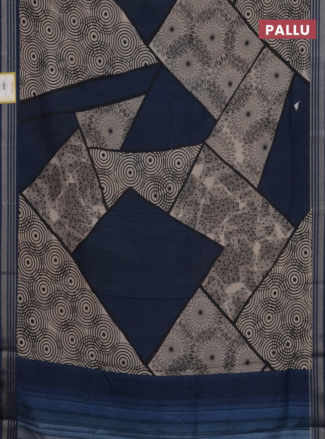 Semi tussar saree blue and beige with allover geometric prints and zari woven border
