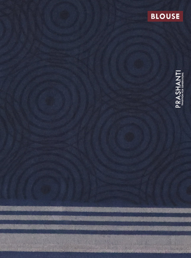 Semi tussar saree blue and beige with allover geometric prints and zari woven border