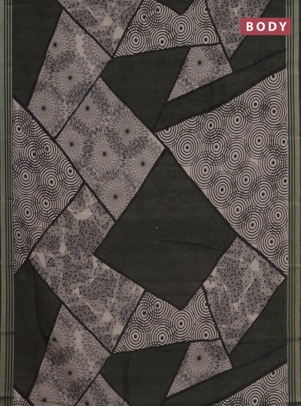 Semi tussar saree sap green and beige with allover geometric prints and zari woven border