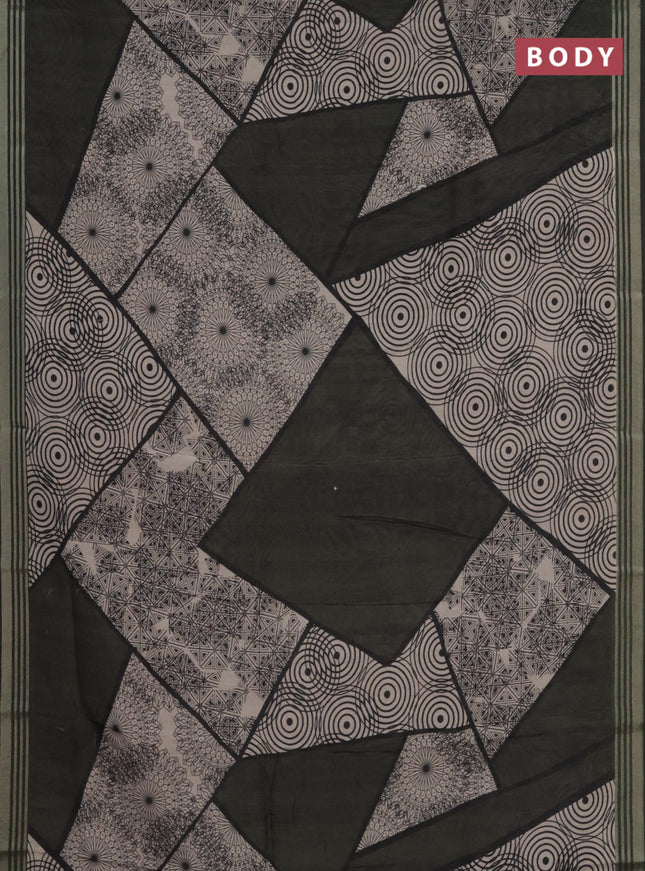 Semi tussar saree sap green and beige with allover geometric prints and zari woven border