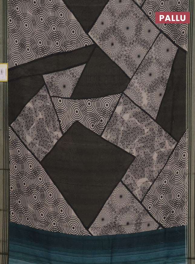 Semi tussar saree sap green and beige with allover geometric prints and zari woven border