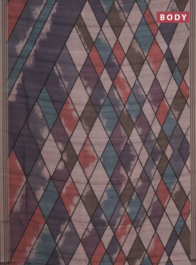 Semi tussar saree multicolour and grey with allover geometric prints and zari woven border