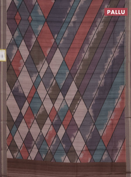 Semi tussar saree multicolour and grey with allover geometric prints and zari woven border