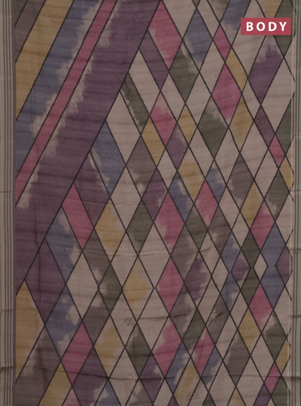 Semi tussar saree multicolour and grey with allover geometric prints and zari woven border