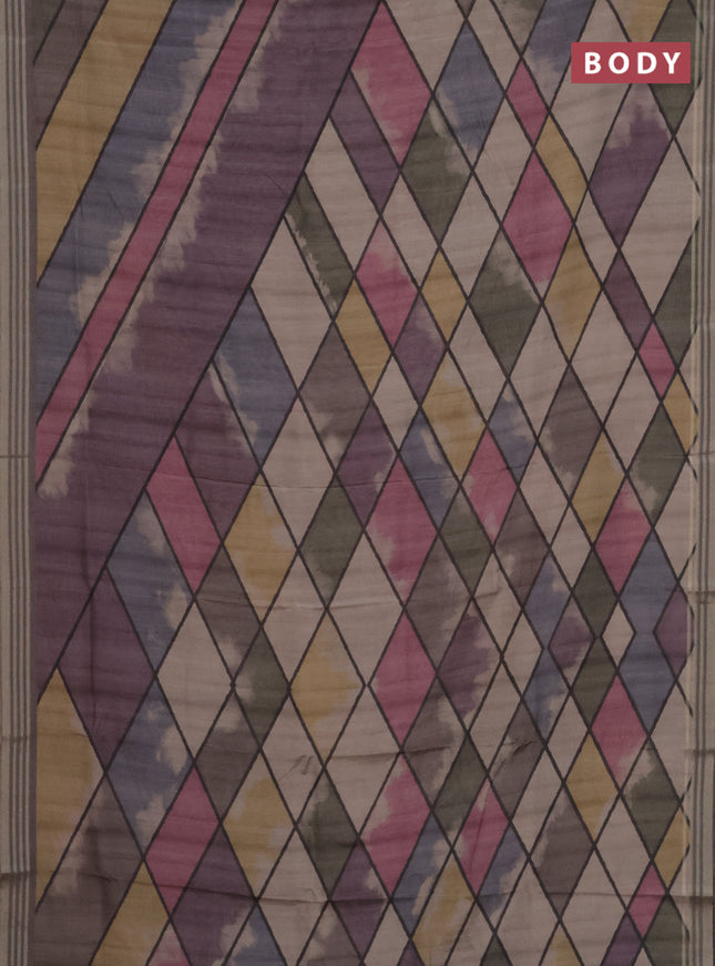 Semi tussar saree multicolour and grey with allover geometric prints and zari woven border