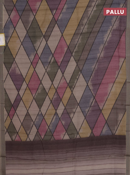 Semi tussar saree multicolour and grey with allover geometric prints and zari woven border