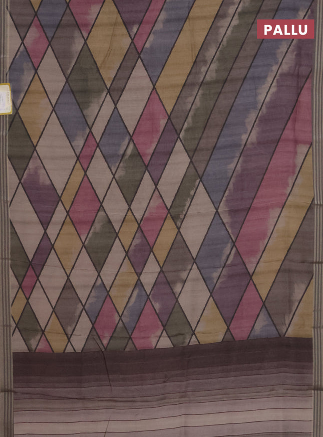 Semi tussar saree multicolour and grey with allover geometric prints and zari woven border