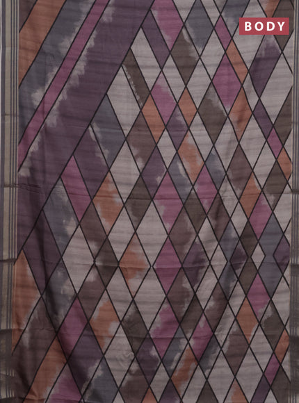 Semi tussar saree multicolour and grey with allover geometric prints and zari woven border