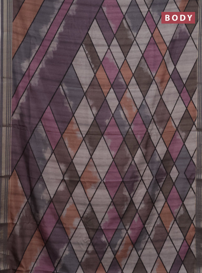 Semi tussar saree multicolour and grey with allover geometric prints and zari woven border