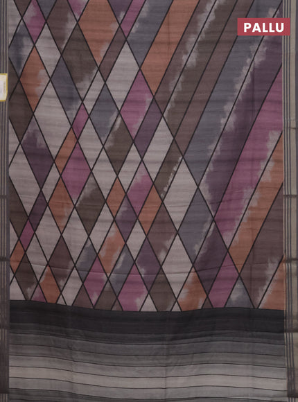 Semi tussar saree multicolour and grey with allover geometric prints and zari woven border