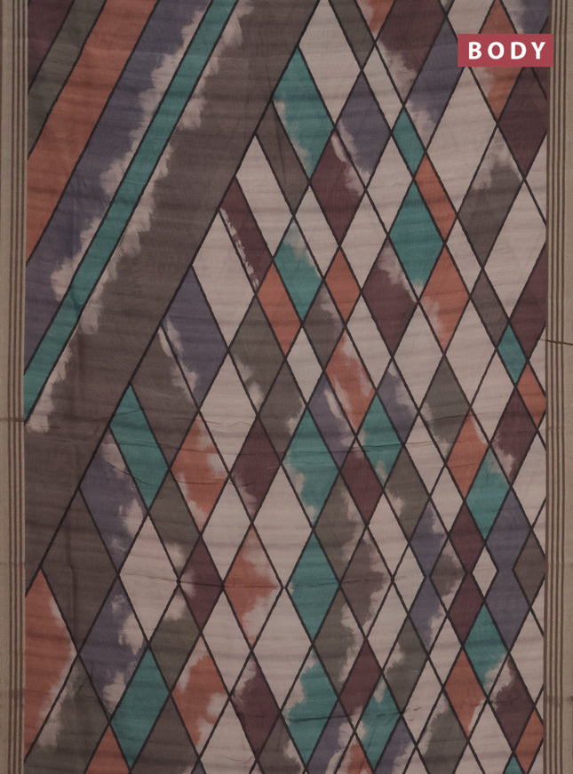 Semi tussar saree multicolour and grey with allover geometric prints and zari woven border