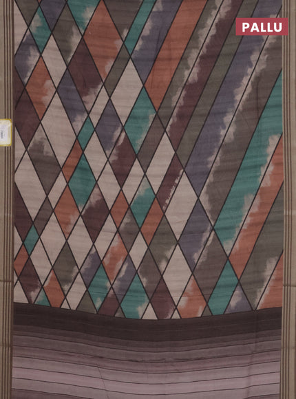 Semi tussar saree multicolour and grey with allover geometric prints and zari woven border