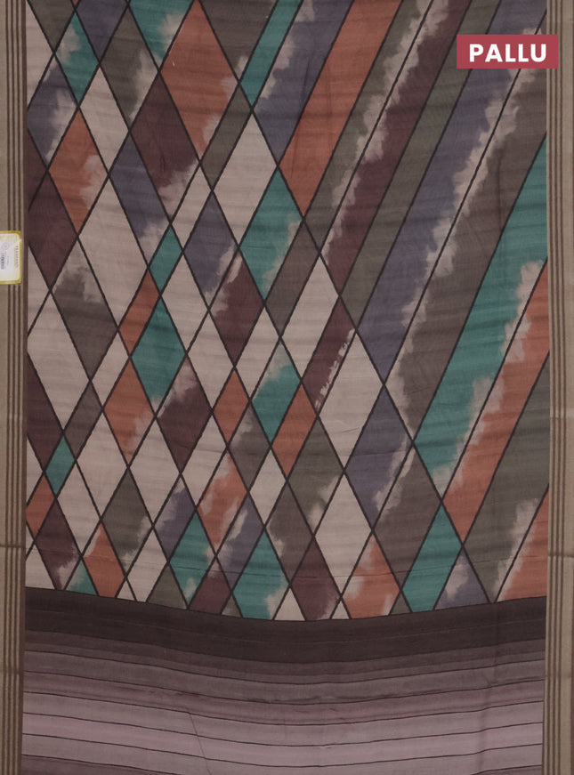 Semi tussar saree multicolour and grey with allover geometric prints and zari woven border