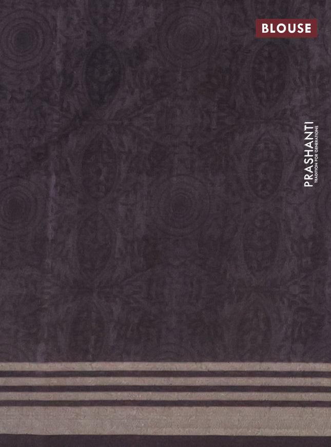 Semi tussar saree beige grey and peacock blue with allover prints and zari woven border