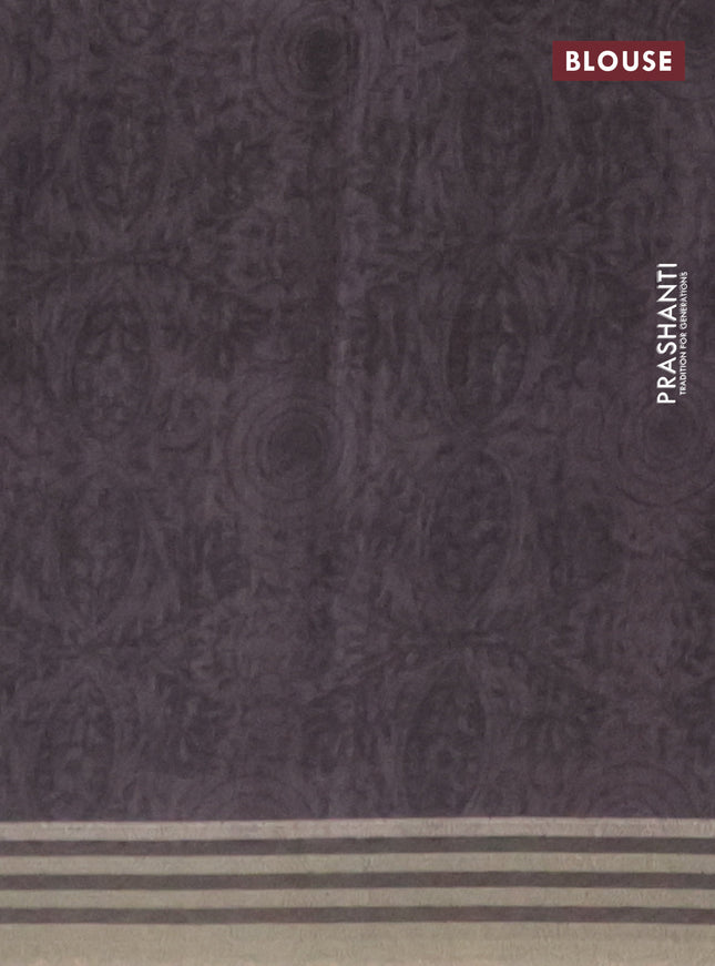 Semi tussar saree beige grey and sap green with allover prints and zari woven border