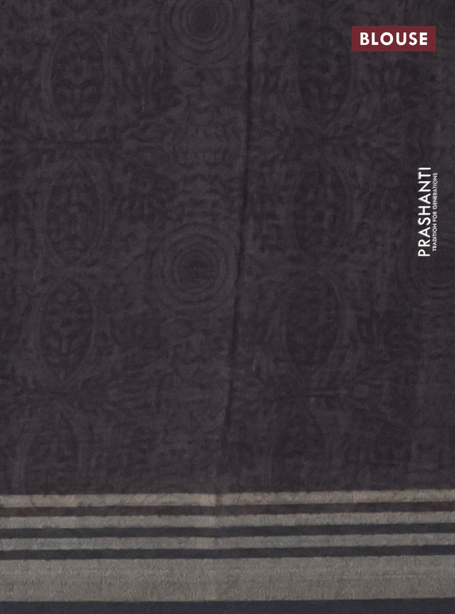 Semi tussar saree beige grey and brown with allover prints and zari woven border