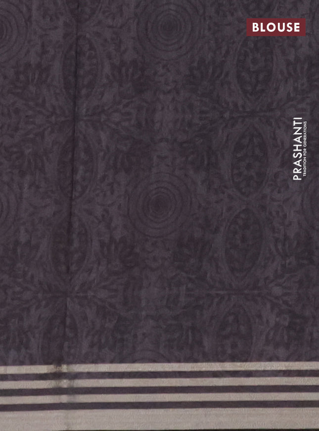 Semi tussar saree beige grey and maroon with allover prints and zari woven border