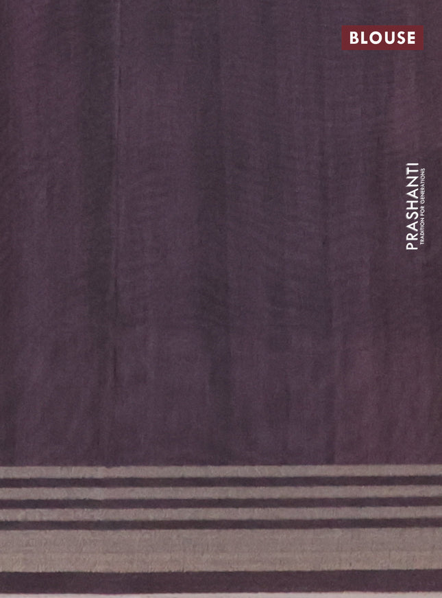 Semi tussar saree multicolour and jamun shade with allover prints and zari woven border