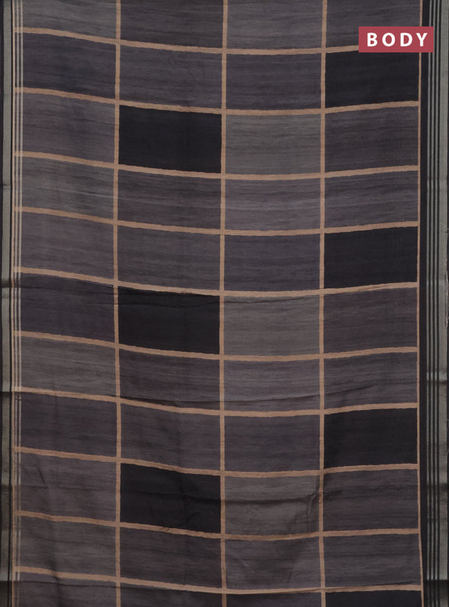 Semi tussar saree grey shade and black with allover prints and zari woven border