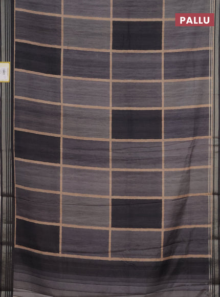 Semi tussar saree grey shade and black with allover prints and zari woven border