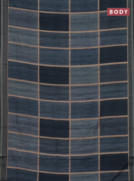 Semi tussar saree teal blue shade with allover prints and zari woven border