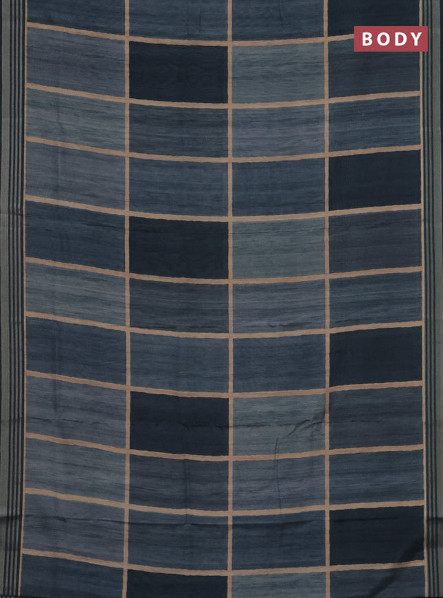 Semi tussar saree teal blue shade with allover prints and zari woven border