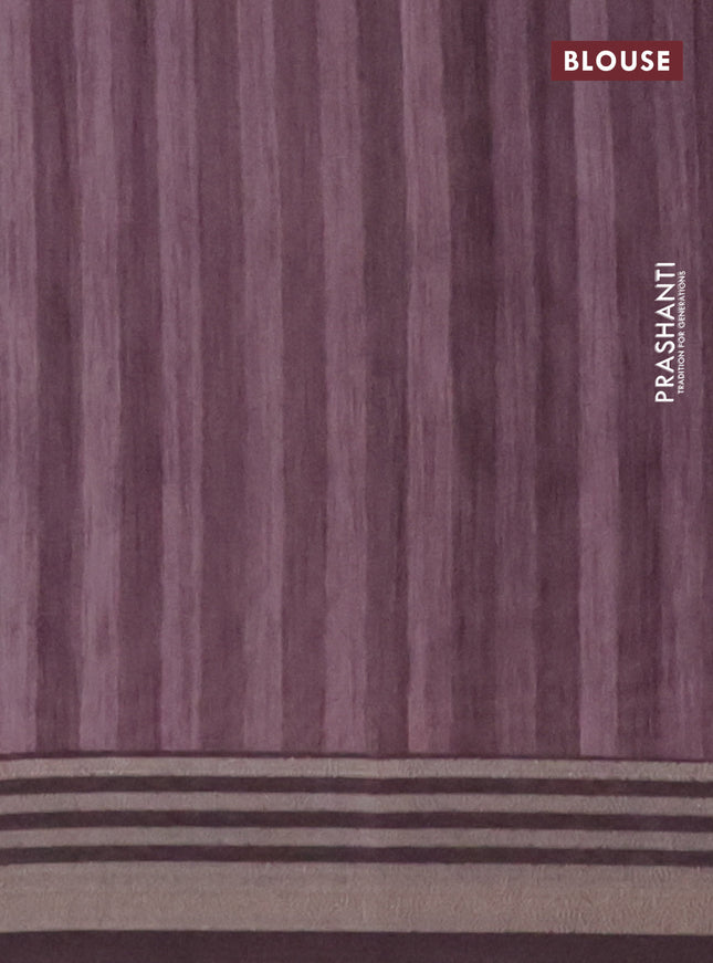 Semi tussar saree jamun shade and grey with allover prints and zari woven border