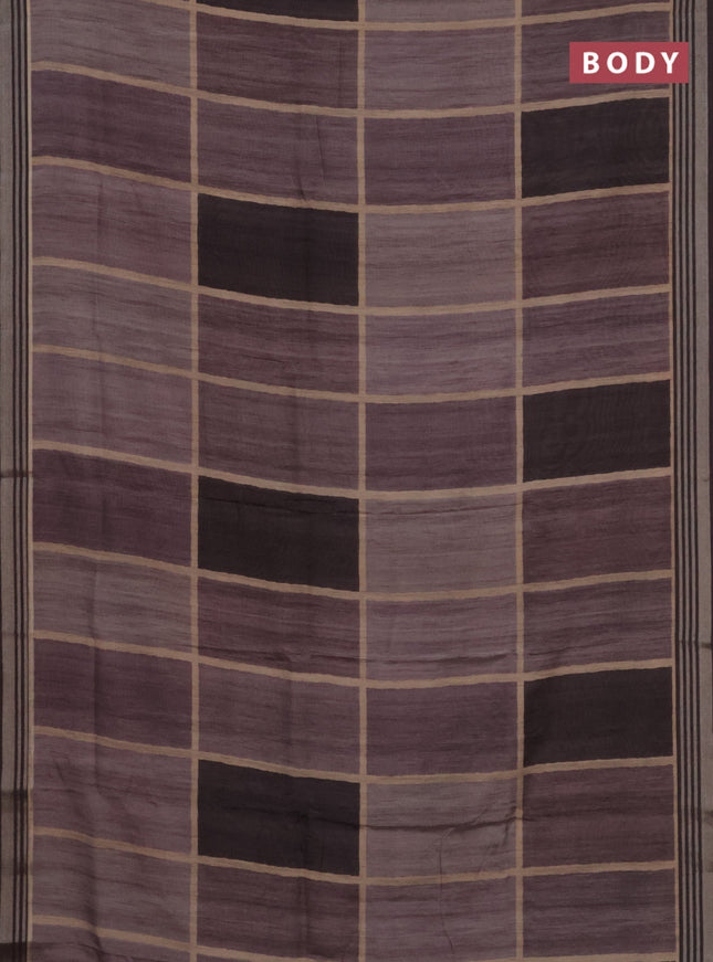 Semi tussar saree grey shade with allover prints and zari woven border