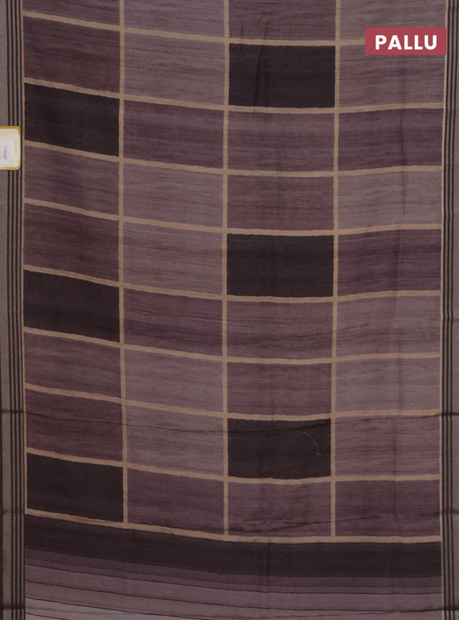 Semi tussar saree grey shade with allover prints and zari woven border