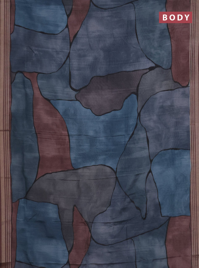 Semi tussar saree grey shade and brown with allover prints and zari woven border