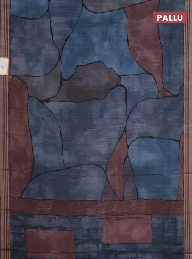 Semi tussar saree grey shade and brown with allover prints and zari woven border