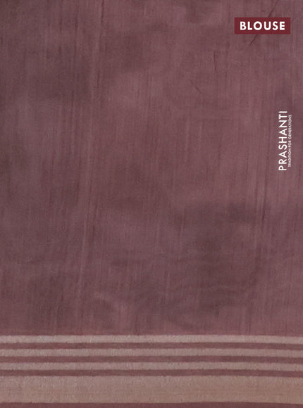 Semi tussar saree grey shade and brown with allover prints and zari woven border