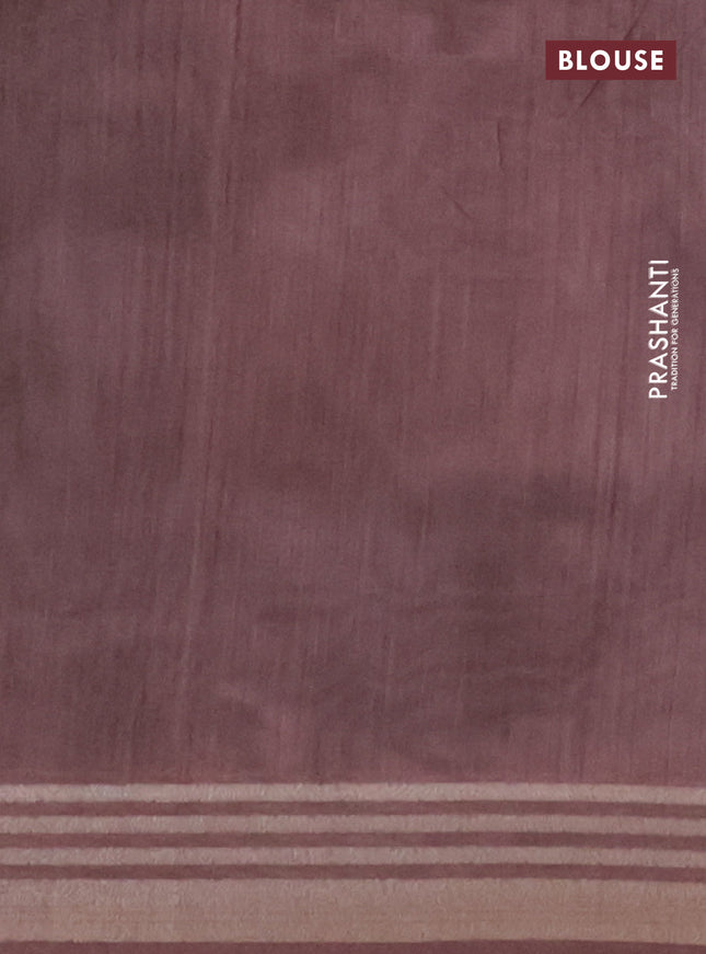 Semi tussar saree grey shade and brown with allover prints and zari woven border