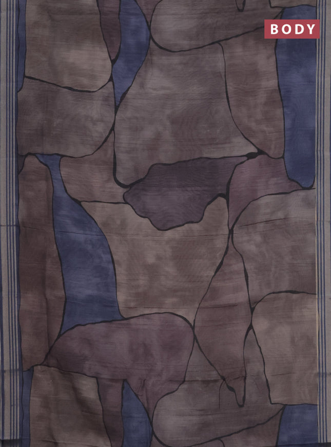Semi tussar saree grey and blue shade with allover prints and zari woven border