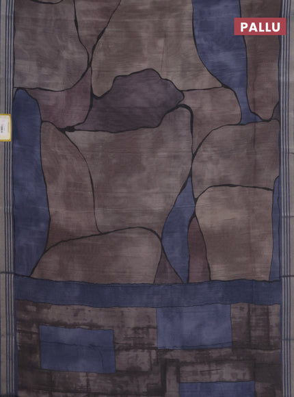 Semi tussar saree grey and blue shade with allover prints and zari woven border