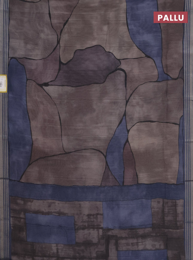 Semi tussar saree grey and blue shade with allover prints and zari woven border