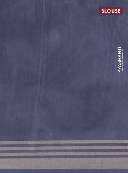 Semi tussar saree grey and blue shade with allover prints and zari woven border
