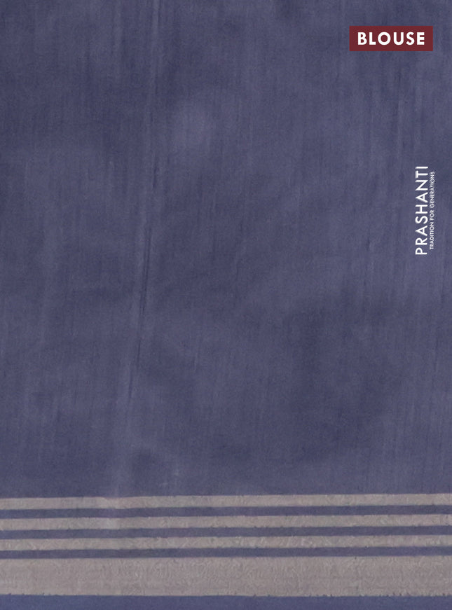 Semi tussar saree grey and blue shade with allover prints and zari woven border
