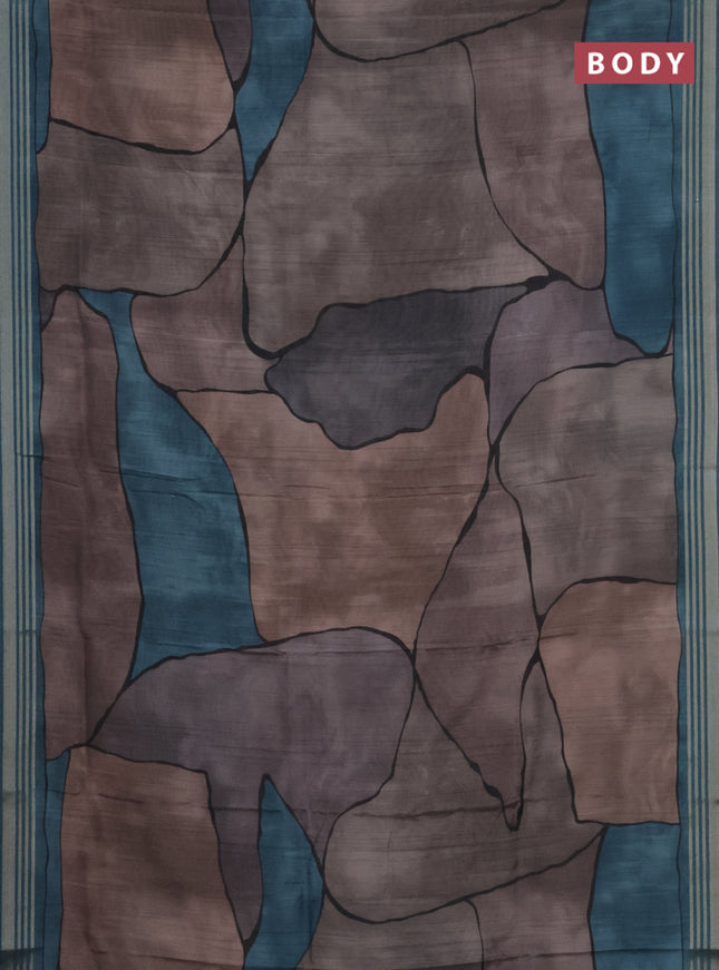 Semi tussar saree grey and teal blue with allover prints and zari woven border