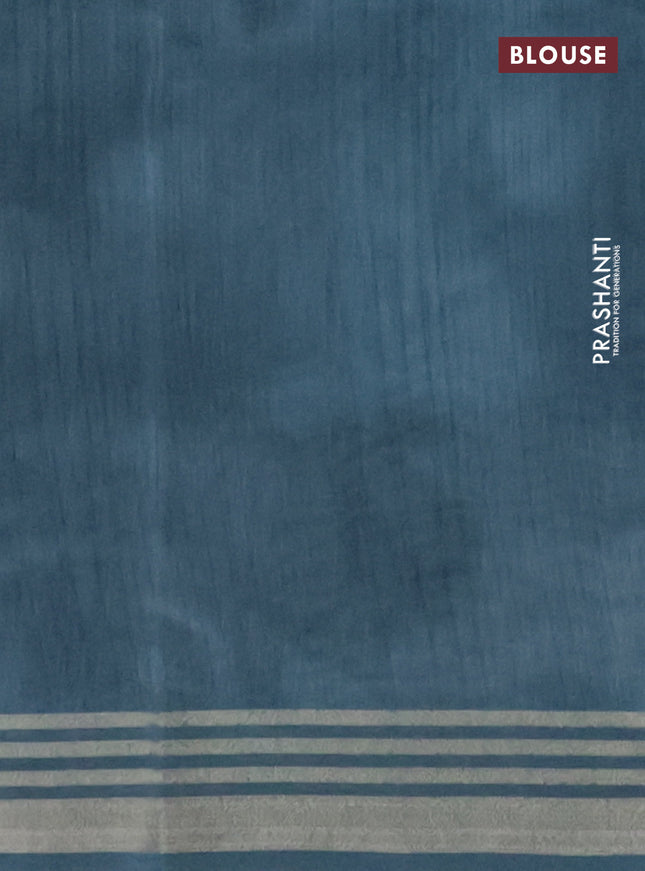 Semi tussar saree grey and teal blue with allover prints and zari woven border